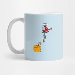 funny mouse on top of a cheese taking helicopter rope ladder Mug